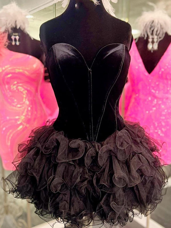 Elegant Sweetheart A-line Velvet Black Tulle Homecoming Dresses Online, HD0779