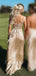 Elegant Straps Straight Neck A-line Side Slit Satin Taupe Long Bridesmaid Dresses Online, BG794