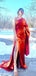 Elegant One Shoulder Mermaid Side Slit Burnt Orange Bridesmaid Dresses with Trailing, BG483