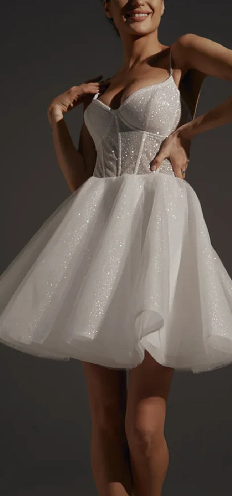 Elegant Spaghetti Straps A-line Tulle Short Homecoming Dresses Online, HD0653