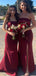 Elegant Straight Neck Side Slit Mermaid Satin Side Slit Burgundy Long Bridesmaid Dresses Online, BG803