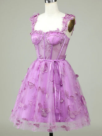 Elegant Spaghetti Straps A-line Short Tulle Homecoming Dresses Online, HD0740