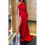 Elegant Halter Side Slit Mermaid Satin Red Long Bridesmaid Dresses Online, BG608