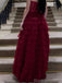 Elegant Straight Neck Sleeveless A-line Burgundy Evening Prom Dress Online, OL109