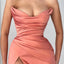Sexy V-neck Mermaid Side Slit Sunset Satin Bridesmaid Dresses Online, BG569