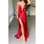 Sexy V-neck Mermaid Side Slit Satin Long Bridesmaid Dresses Online, BG654