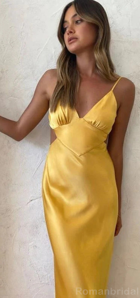 Simple Spaghetti Straps V-neck Mermaid Long Lemon Evening Prom Dress Online, OL131