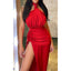 Elegant Halter Side Slit Mermaid Satin Red Long Bridesmaid Dresses Online, BG608