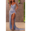 Sexy Satin V-neck Mermaid Side Slit Long Sky Blue Bridesmaid Dresses Online, BG632