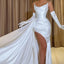 Elegant Cowl Neck Mermaid Side Slit Ivory Satin Bridesmaid Dresses Online, BG571