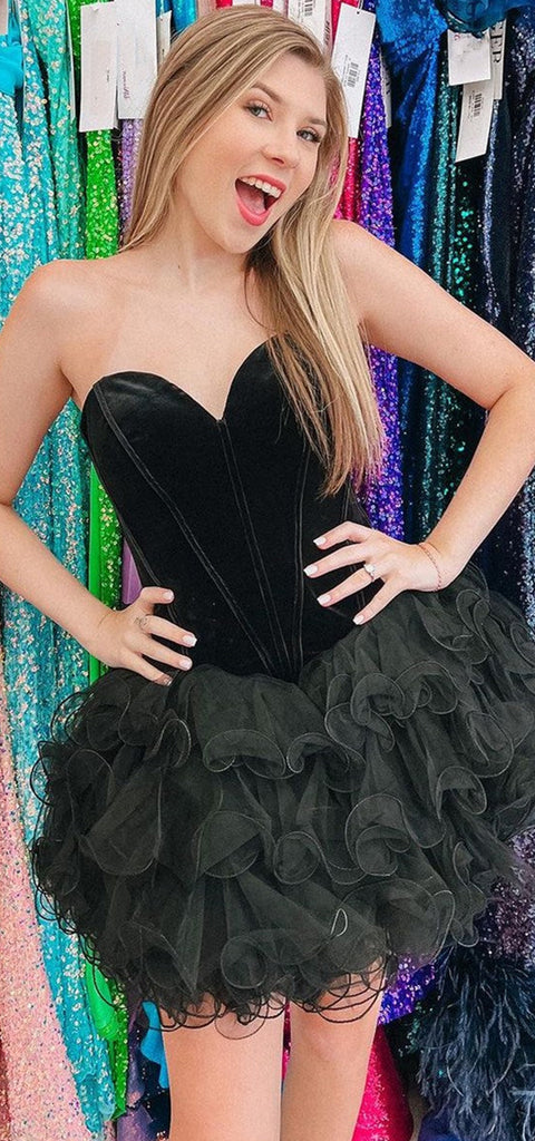 Elegant Sweetheart A-line Velvet Black Tulle Homecoming Dresses Online, HD0779