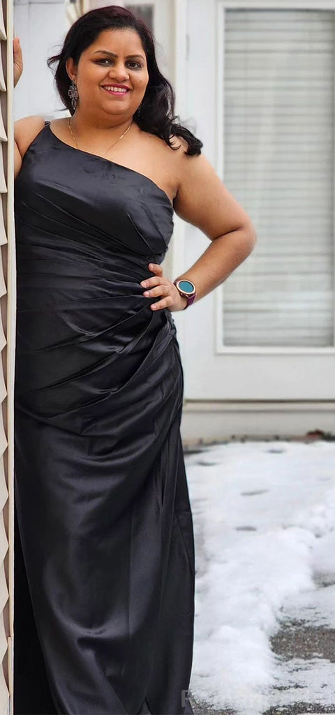 Elegant One Shoulder Mermaid Black Long Bridesmaid Dresses Online, BG420