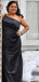 Elegant One Shoulder Mermaid Black Long Bridesmaid Dresses Online, BG420