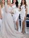 Elegant One Shoulder Mermaid Side Slit Satin Ivory Bridesmaid Dresses Online, BG781