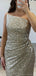 Shinning Mermaid Sleeveless Side Slit Silver Evening Prom Dress, OL192