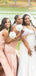 Mismatched One Shoulder Side Slit Mermaid Blushing Pink Satin Long Bridesmaid Dresses Online, BG739