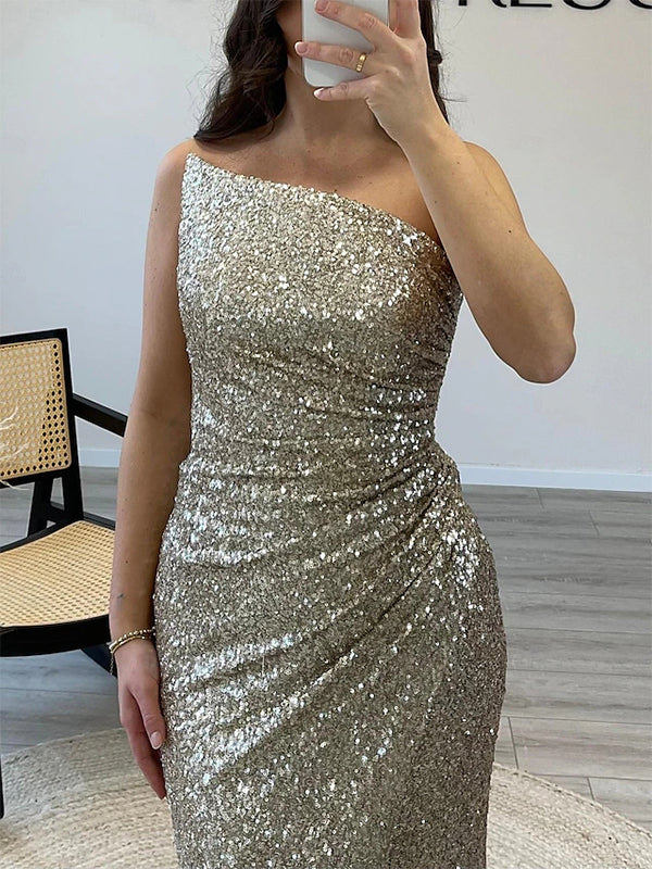 Sparkly Sleeveless Mermaid Side Slit Ivory Long Prom Dress Online, OL271