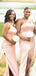 Mismatched One Shoulder Side Slit Mermaid Blushing Pink Satin Long Bridesmaid Dresses Online, BG739