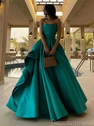 Elegant Straight Neck A-line Green Satin Evening Prom Dress Online, OL111