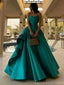 Elegant Straight Neck A-line Green Satin Evening Prom Dress Online, OL111