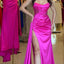 Elegant V-neck Mermaid Side Slit Fuchsia Satin Bridesmaid Dresses Online, BG572