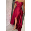 Elegant One Shoulder A-line Side Slit Satin Long Bridesmaid Dresses Online, BG655