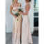 Elegant Straps Straight Neck A-line Side Slit Satin Taupe Long Bridesmaid Dresses Online, BG794