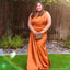 Elegant One Shoulder Mermaid Burnt Orange Bridesmaid Dresses with Trailing, BG419