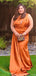 Elegant One Shoulder Mermaid Burnt Orange Bridesmaid Dresses with Trailing, BG419