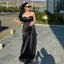 Simple Black Off the Shoulder Sweetheart Long Satin Bridesmaid Dresses Online, BG453