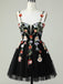 Elegant Spaghetti Straps A-line Applique Black Short Homecoming Dresses Online, HD0757