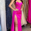 Elegant V-neck Mermaid Side Slit Fuchsia Satin Bridesmaid Dresses Online, BG572