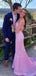 Sexy Spaghetti Straps V-neck Mermaid Pink Sequins Long Evening Prom Dress Online, OL138