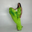 Elegant One Shoulder Mermaid Side Slit Lime Green Satin Bridesmaid Dresses with Trailing, BG485