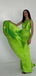 Elegant One Shoulder Mermaid Side Slit Lime Green Satin Bridesmaid Dresses with Trailing, BG485