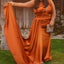 Elegant One Shoulder Mermaid Burnt Orange Bridesmaid Dresses with Trailing, BG419