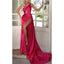 Elegant One Shoulder Mermaid Side Slit Satin Long Bridesmaid Dresses with Trailing, BG657