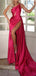 Elegant One Shoulder Mermaid Side Slit Satin Long Bridesmaid Dresses with Trailing, BG657