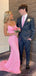 Sexy Spaghetti Straps V-neck Mermaid Pink Long Evening Prom Dress Online, OL139