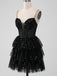 Sparkly Spaghetti Straps V-neck A-line Black Sequins Homecoming Dresses Online, HD0742