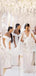 Elegant Off the Shoulder Mermaid Side Slit White Long Satin Bridesmaid Dresses Online, BG507