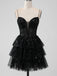 Sparkly Spaghetti Straps V-neck A-line Black Sequins Homecoming Dresses Online, HD0742