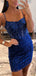 Elegant Spaghetti Straps Mermaid Tulle Applique Royal Blue Short Homecoming Dresses Online, HD0656