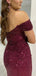 Elegant Off Shoulder Mermaid Side Slit Sequins Cabernet Long Prom Dress Online, OL246