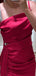 Elegant Spaghetti Straps Mermaid Side Slit Red Satin Bridesmaid Dresses with Trailing, BG573