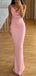 Elegant Spaghetti Straps V-neck Mermaid Satin Pearl Pink Long Bridesmaid Dresses Online, BG658