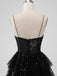 Sparkly Spaghetti Straps V-neck A-line Black Sequins Homecoming Dresses Online, HD0742