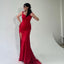 Elegant Straps Mermaid Side Slit Long Red Satin Bridesmaid Dresses Online, BG422