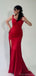 Elegant Straps Mermaid Side Slit Long Red Satin Bridesmaid Dresses Online, BG422