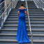 Elegant Spaghetti Straps Off the Shoulder Mermaid V-neck Royal Blue Long Satin Bridesmaid Dresses Online, BG474